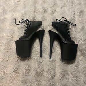 Pleaser Black Lace-Up Platform Heels